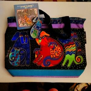 Laurel Burch Dogs Tote/Purse, New! Brilliant painted (7)dogs on front, Canvas.